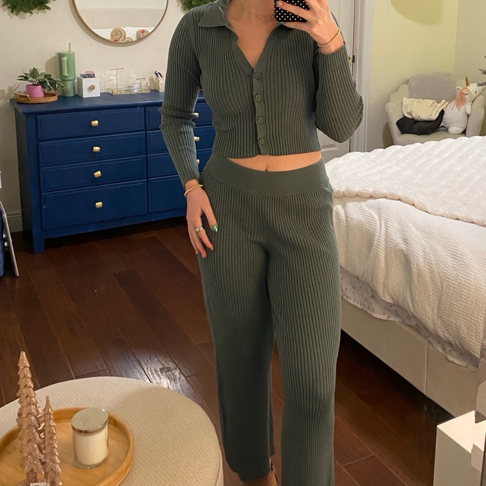 Aerie Ribbed Knit Wide Leg Pants Set